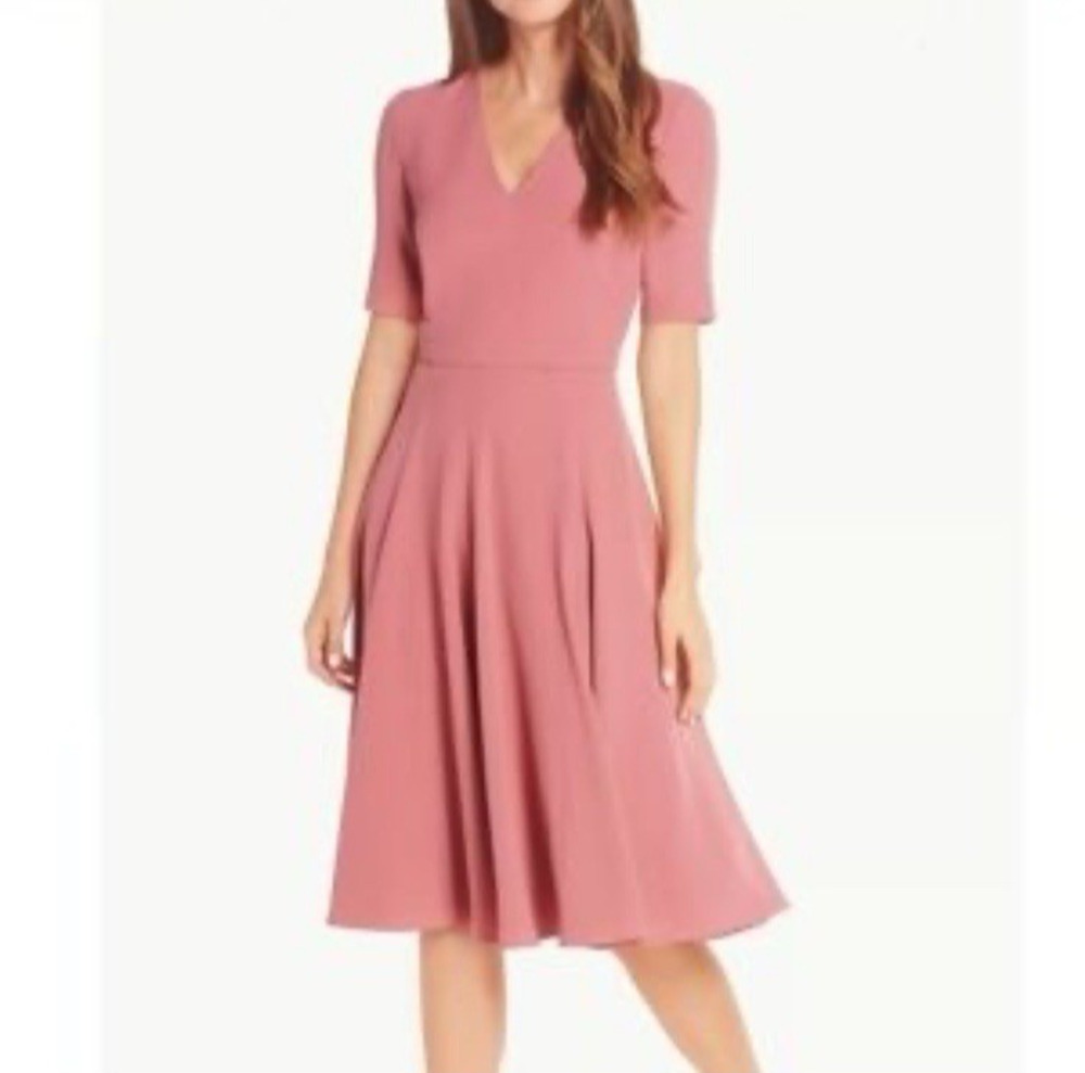 Gal Meets Glam Dress Edith City Crepe Fit & Flare Midi Mauve Pink Size 12 New